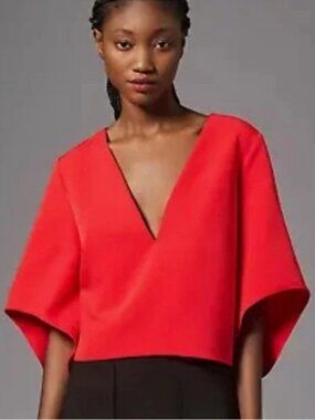 MARE MARE X ANTHROPOLOGIE Veronica Red Top Sz M Blouse V-Neck Cape Modern Clean